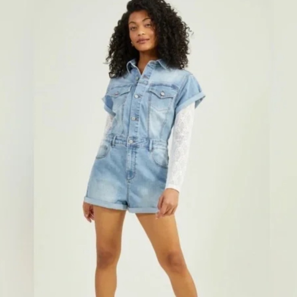 Light Blue Denim Button-Up Romper